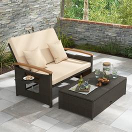 Costway Outdoor Sun Lounger Daybed Rattan Woven Loveseat Ottoman Set w/ 4-Level Adjustable Backrest offers at £259.95 in B&Q