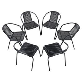 6 Pcs Black Vintage Style Stacking Rattan Patio Garden Chairs Outdoor Armchairs with Metal Frame offers at £119 in B&Q