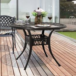 Black Vintage Round Cast Aluminum Outdoor Bistro Dining Table with Umbrella Hole 90 cm offers at £129 in B&Q