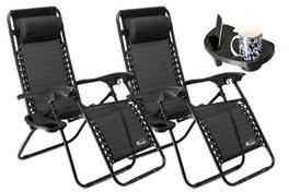 SUNMER Reclining Sun Lounger Garden Chair With Cup Holder - Black - Set of 2 offers at £67.99 in B&Q