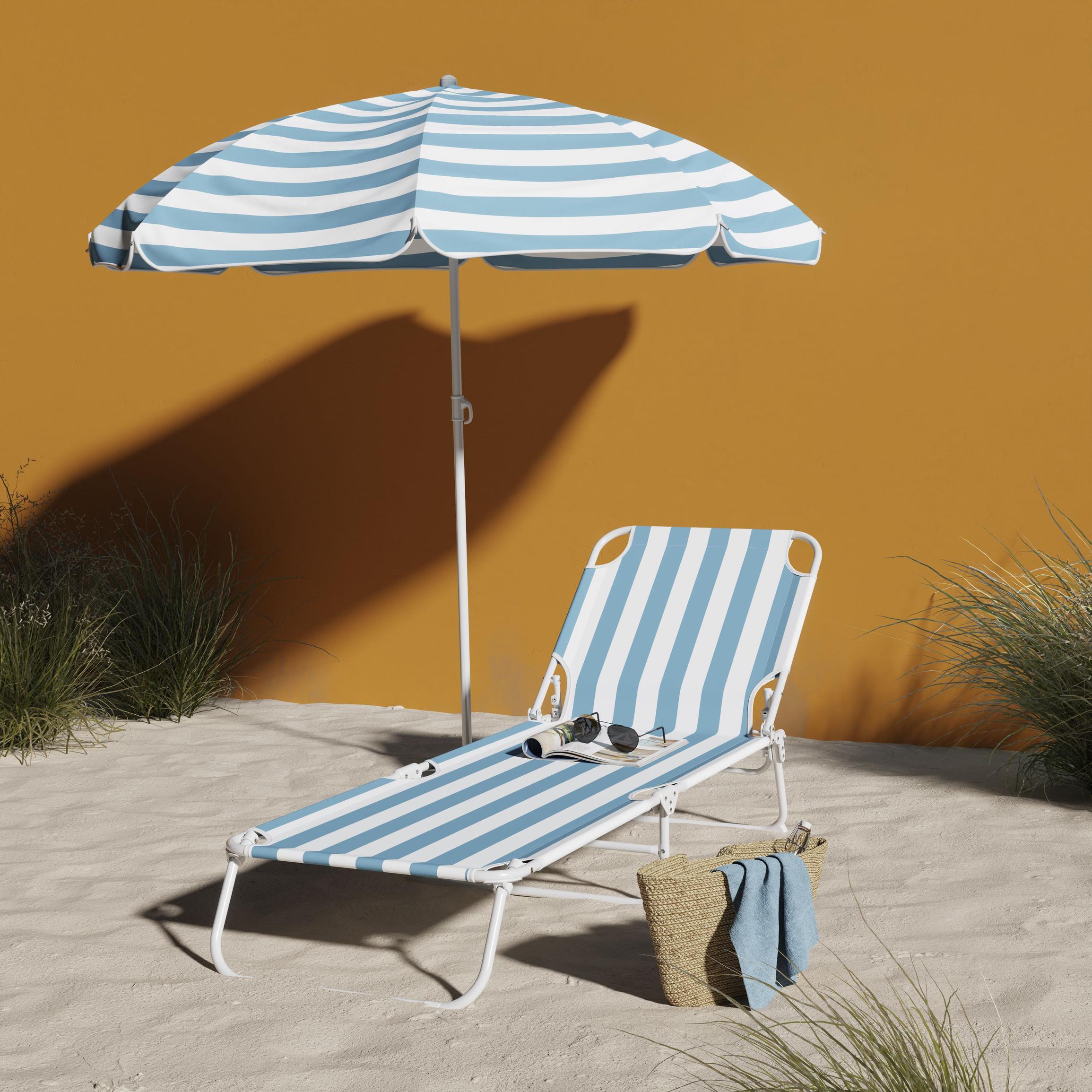 Curacao Still water blue Cabana striped Metal Sun lounger offers at £30 in B&Q