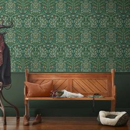 William Morris Deep Green Blackthorn Floral Wallpaper offers at £60 in B&Q