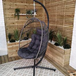 Samuel Alexander Grey Hanging Egg Chair with Stand Waterproof Cover And Cushions Steel Frame Rattan Outdoor Swing Chair offers at £189.95 in B&Q