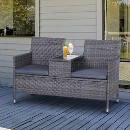 Outsunny Rattan Chair Garden Furniture Patio Companion Love Seat Table Grey offers at £153.99 in B&Q