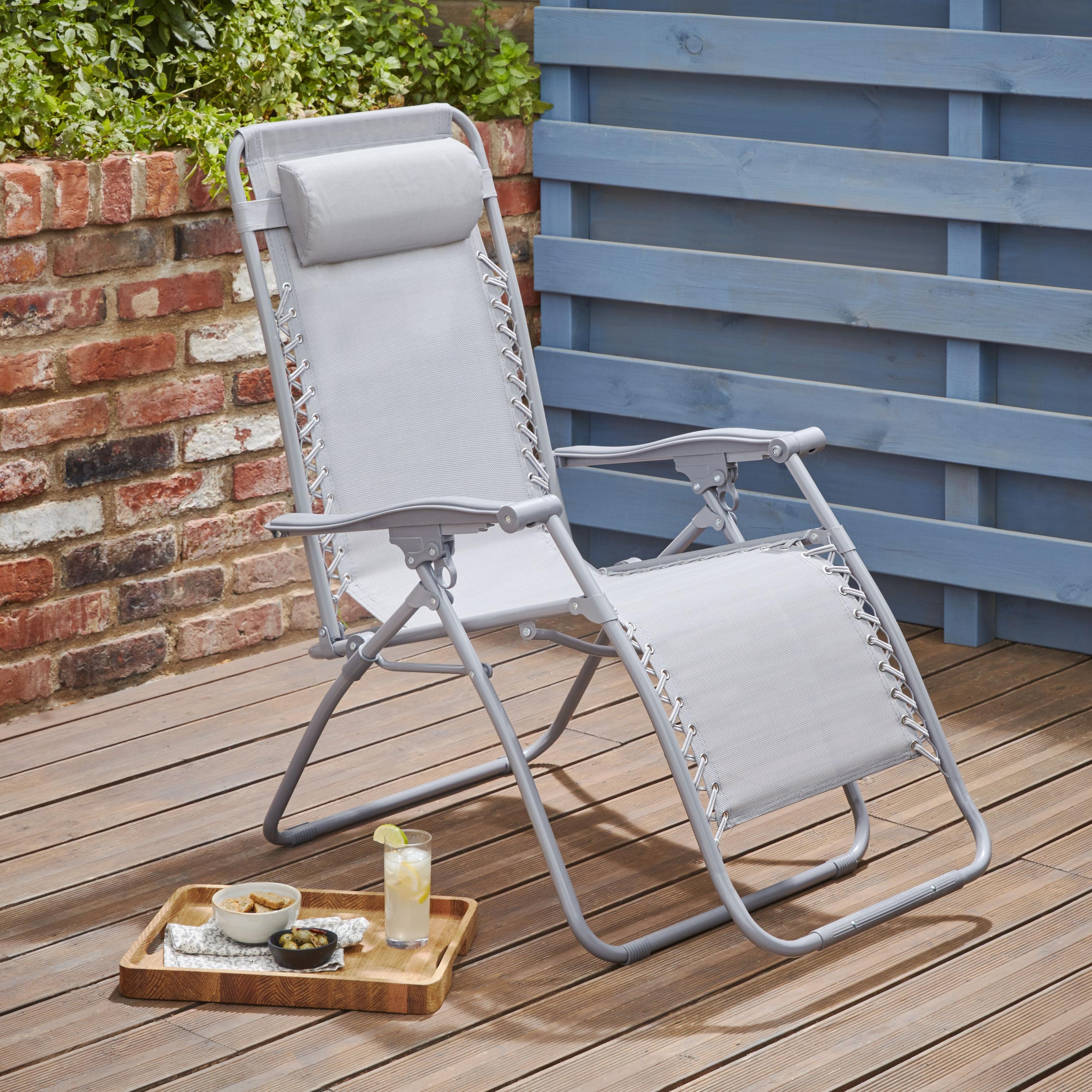 GoodHome Bergama Grey Metal Foldable Gravity Chair offers at £40 in B&Q