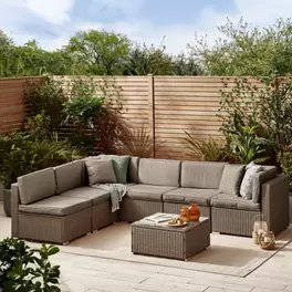 Furniturebox UK Orlando 6 Seat Modular Outdoor Garden Sofa - Brown Rattan Garden Sofa with Grey, Cushions - Free Cover offers at £649.99 in B&Q