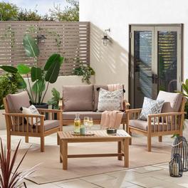 Furniturebox UK Vitur Solid Wood Garden Sofa Set - Acacia Wood 2 Seater Garden Sofa & 2 Outdoor Armchairs With Table offers at £549.99 in B&Q