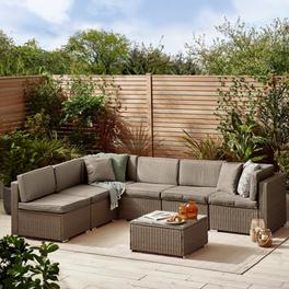 Furniturebox UK Orlando 6 Seat Modular Outdoor Garden Sofa - Brown Rattan Garden Sofa with Grey, Cushions - Free Cover offers at £649.99 in B&Q