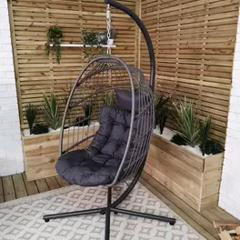 Samuel Alexander Grey Hanging Egg Chair with Stand Waterproof Cover And Cushions Steel Frame Rattan Outdoor Swing Chair offers at £189.95 in B&Q