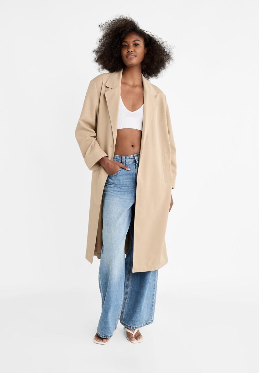 Long flowing trench coat offers at £23.99 in Stradivarius