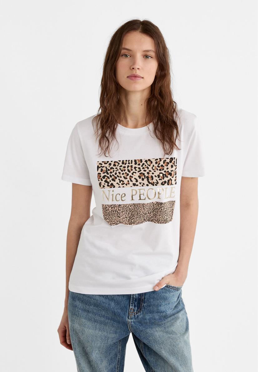 Animal print foil T-shirt offers at £9.99 in Stradivarius