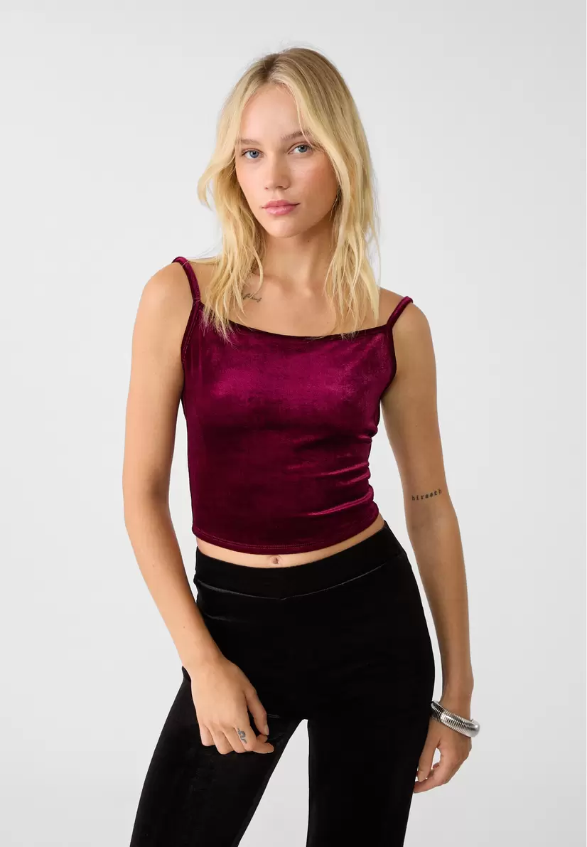 Strappy velvet crop top offers at £17.99 in Stradivarius