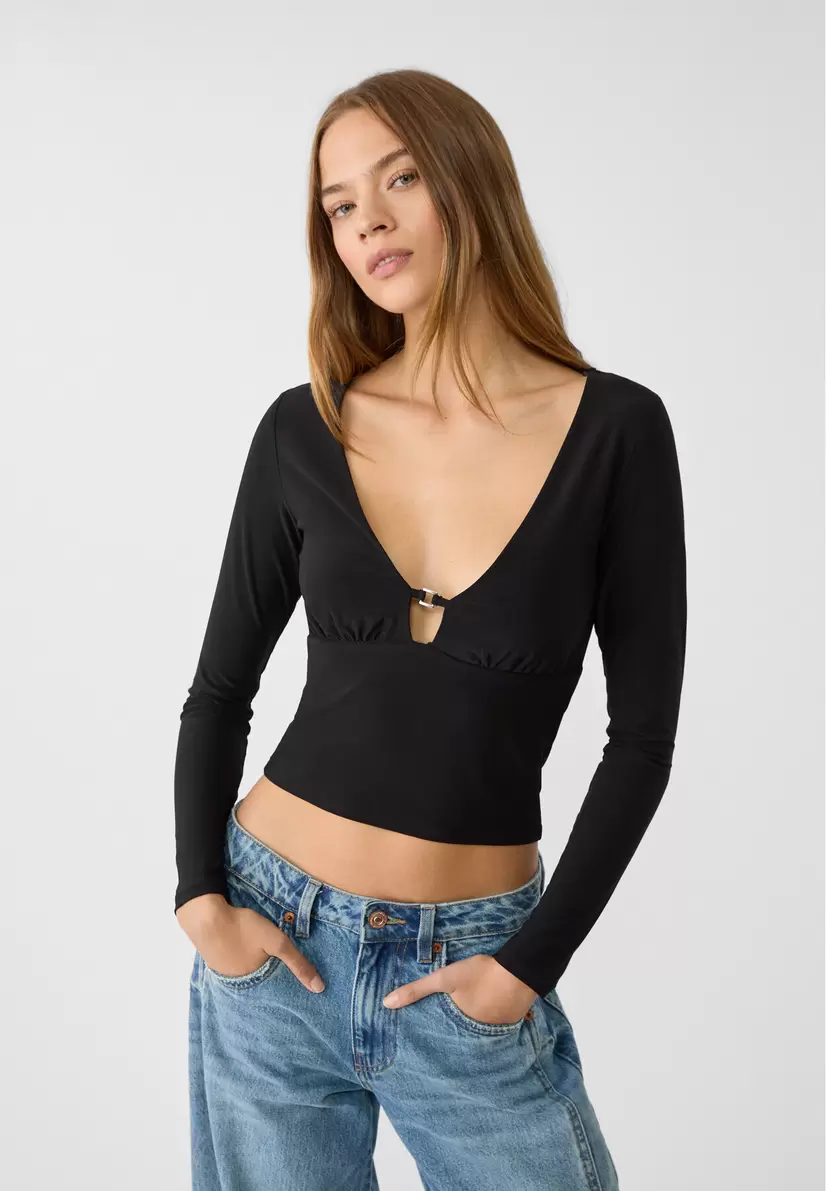 Buckled neckline T-shirt offers at £17.99 in Stradivarius