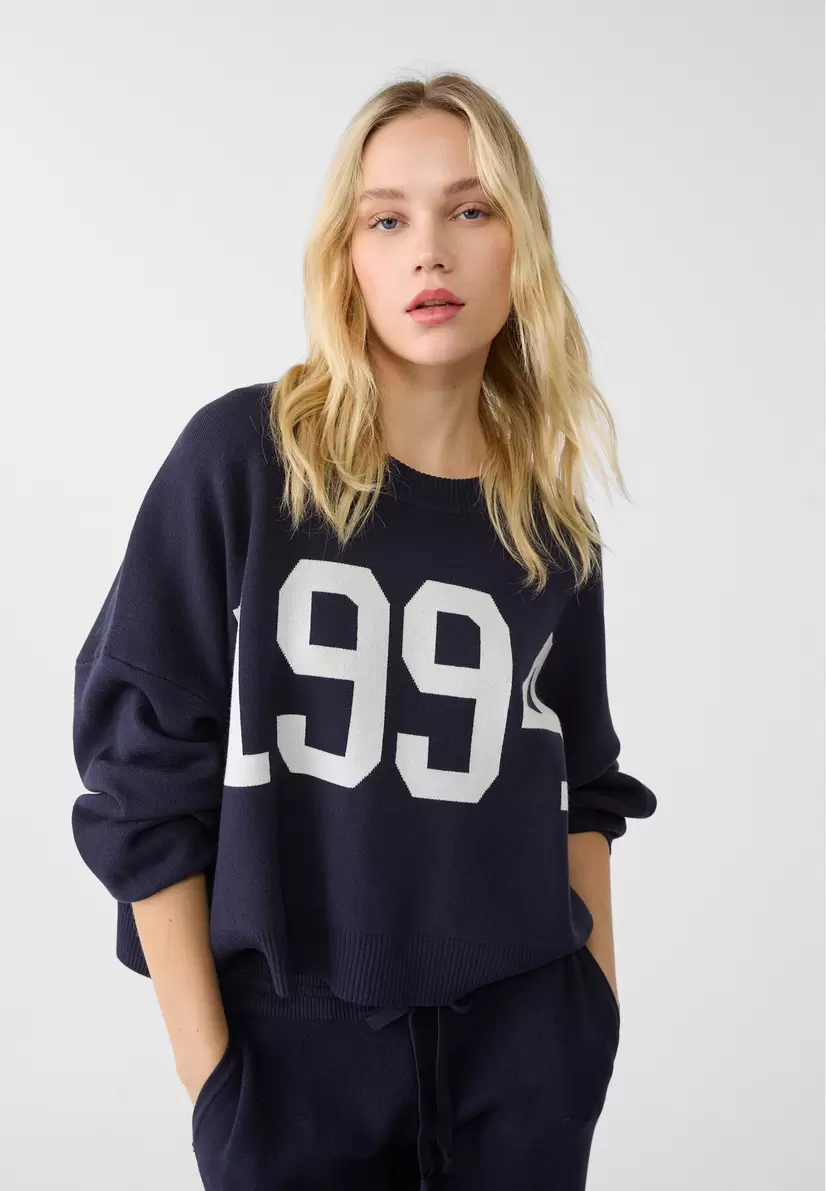 Number knit sweater offers at £29.99 in Stradivarius