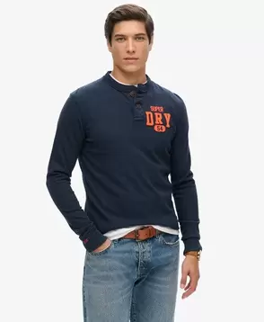 Vintage Athletic Long Sleeve Grandad Top offers at £44.99 in Superdry