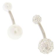 Silver-tone Pearl Fireball Crystal Belly Rings - 2 Pack offers at £6.4 in Claire's