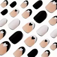 Black & White Hearts Round Vegan Press On Faux Nail Set - 24 Pack offers at £5 in Claire's