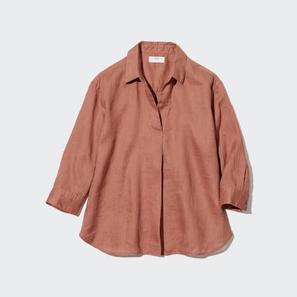100% Premium Linen Skipper Collar 3/4 Sleeved Shirt offers at £29.9 in Uniqlo