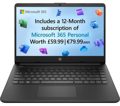 HP 14s-dq0518sa 14" Laptop - Intel® Celeron®, 128 GB eMMC, Black offers at £199 in Currys