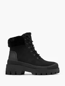 Black Faux Fur Collared Lace Up Hiking Boot offers at £49.99 in Deichmann