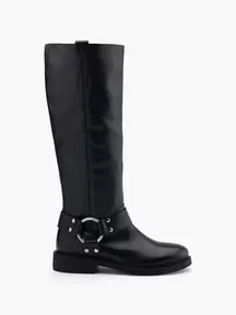 Black Leather Knee High Boot with Harness Detail offers at £84.99 in Deichmann