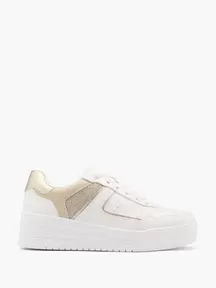 Women's White/Gold Court Trainer offers at £13.99 in Deichmann