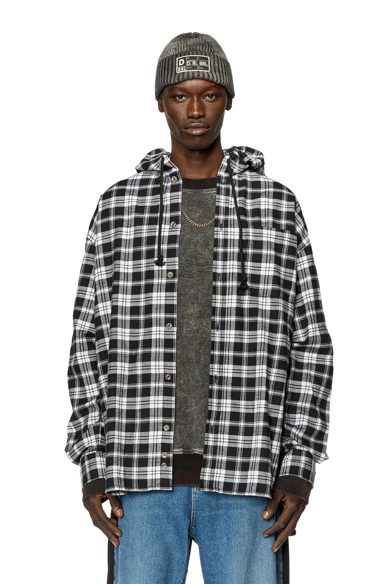 Oversized hooded shirt in tactile flannel offers at £97 in Diesel