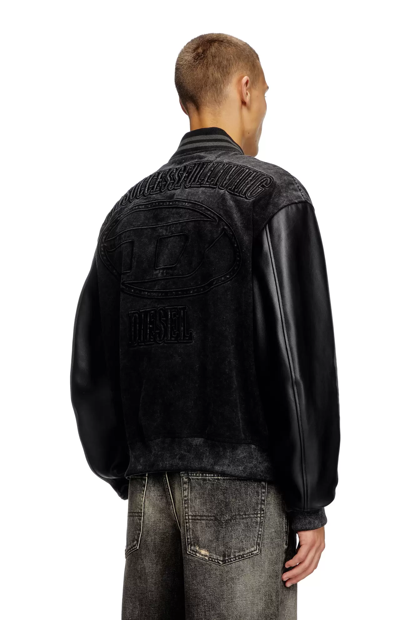 Denim and leather bomber jacket offers at £665 in Diesel