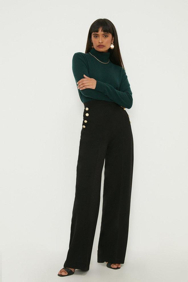 Button Tailored Wide Leg Trouser offers at £28 in Dorothy Perkins