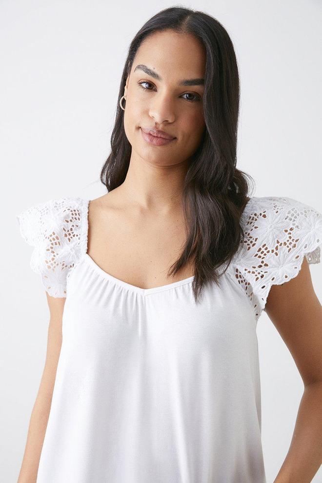 Broderie Frill Sleeve Top offers at £10 in Dorothy Perkins