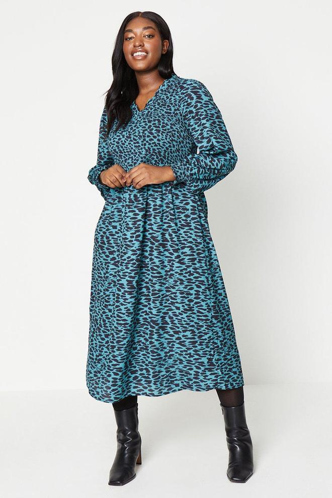 Curve Animal V Neck Shirred Waist Midi Dress offers at £15.6 in Dorothy Perkins