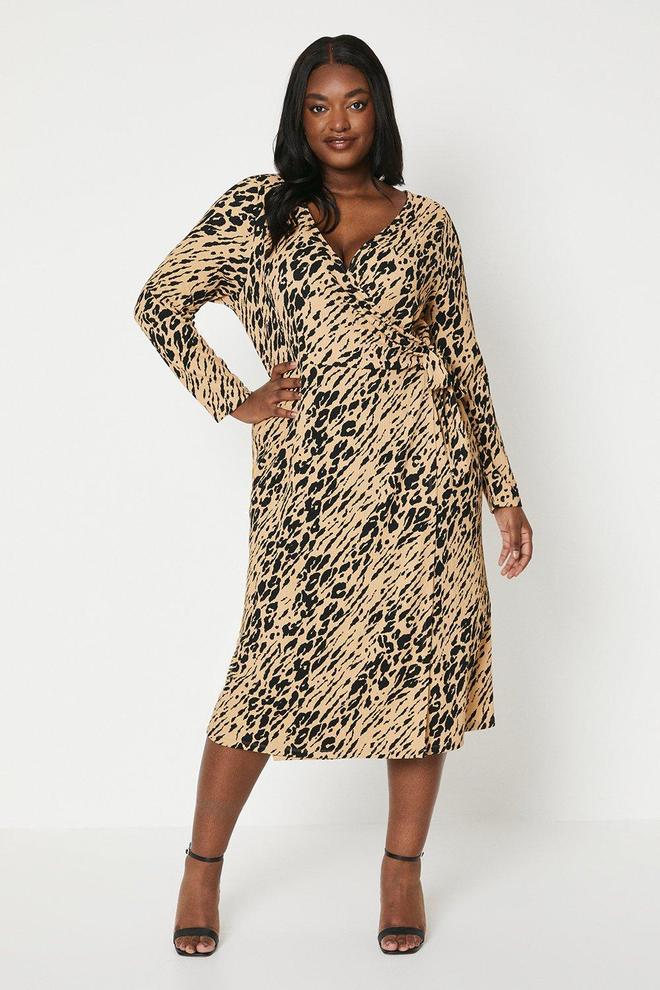Curve Animal Wrap Long Sleeve Midi Dress offers at £19.5 in Dorothy Perkins