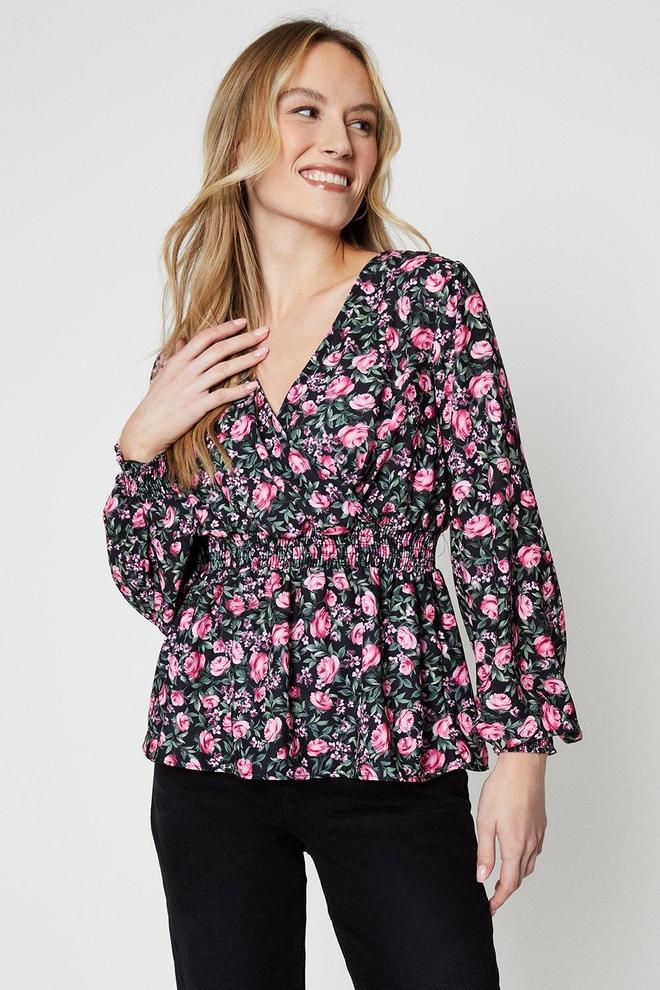 V Neck Shirred Waist Long Sleeve Blouse offers at £14.5 in Dorothy Perkins