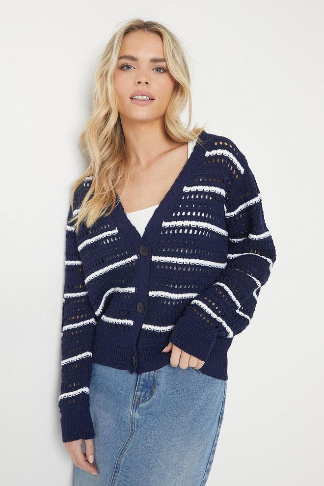 Petite Stripe Stitch Detail Button Cardigan offers at £17.5 in Dorothy Perkins
