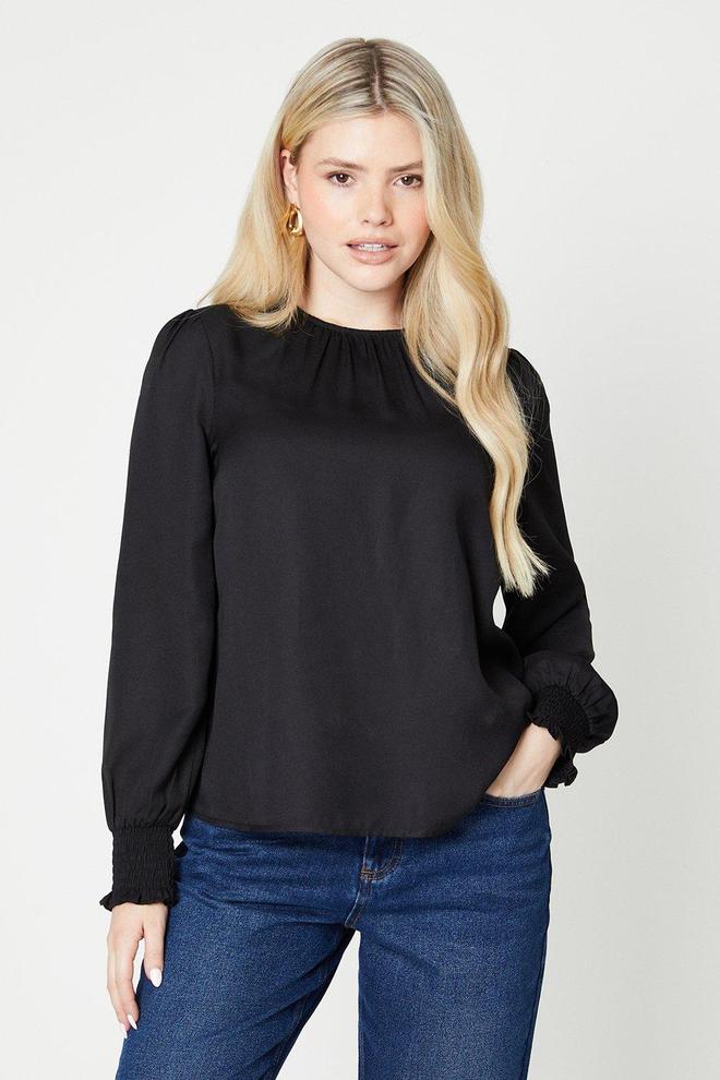Shirred Cuff Long Sleeve Blouse offers at £15 in Dorothy Perkins