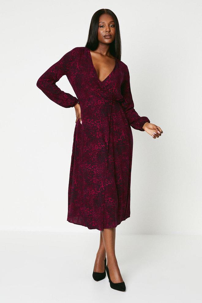 Pink Animal Wrap Seam Detail Midi Dress offers at £15.6 in Dorothy Perkins