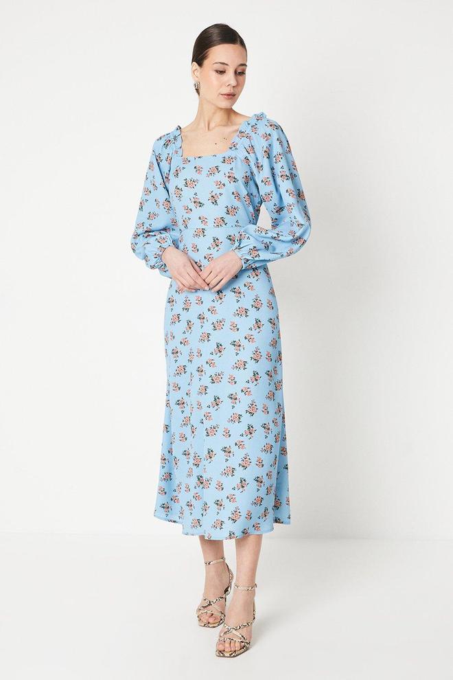 Floral Square Neck Ruffle Midi Dress offers at £15.6 in Dorothy Perkins