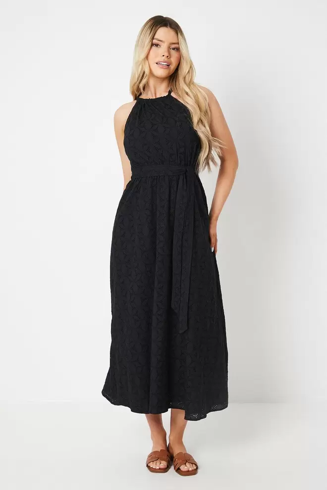 Broderie Tie Waist Halter Neck Midi Dress offers at £30.25 in Dorothy Perkins