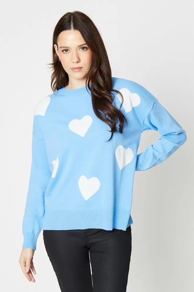 Crew Neck All Over Heart Print Knitted Jumper offers at £17.5 in Dorothy Perkins