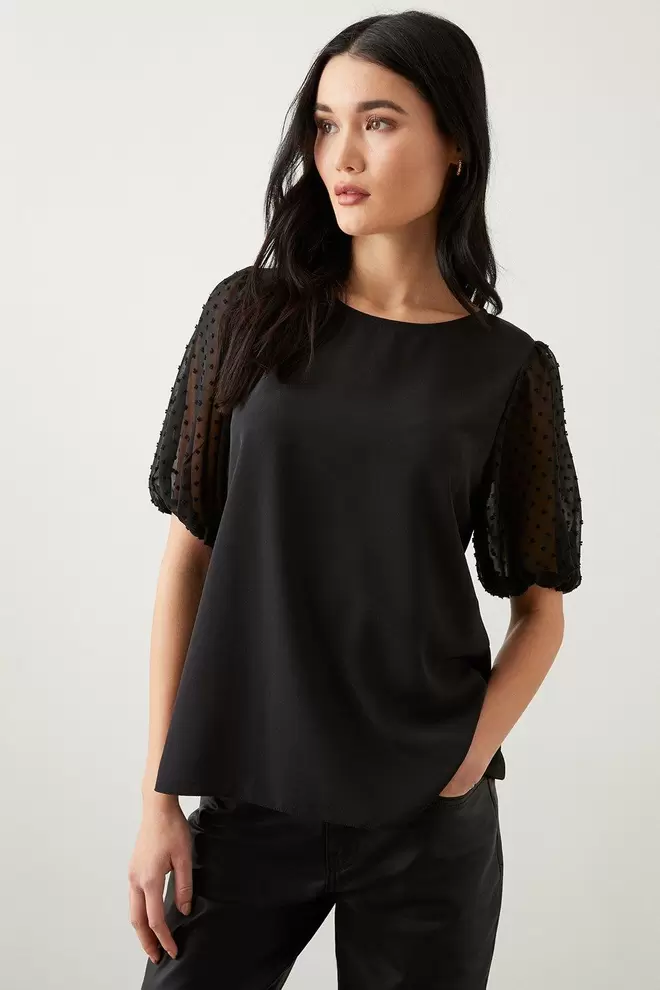 Dobby Chiffon Contrast Sleeve Blouse offers at £10 in Dorothy Perkins