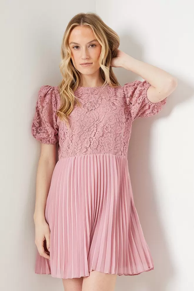 Lace Pleated Chiffon Mini Dress offers at £22 in Dorothy Perkins