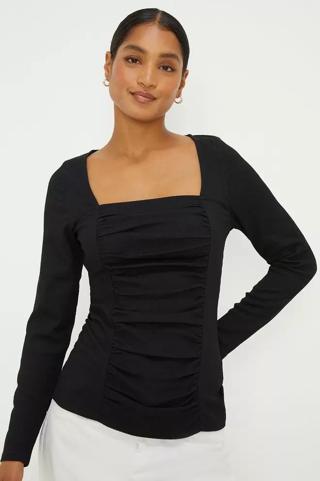 Draped Front Seam Detail Long Sleeve Top offers at £19.8 in Dorothy Perkins