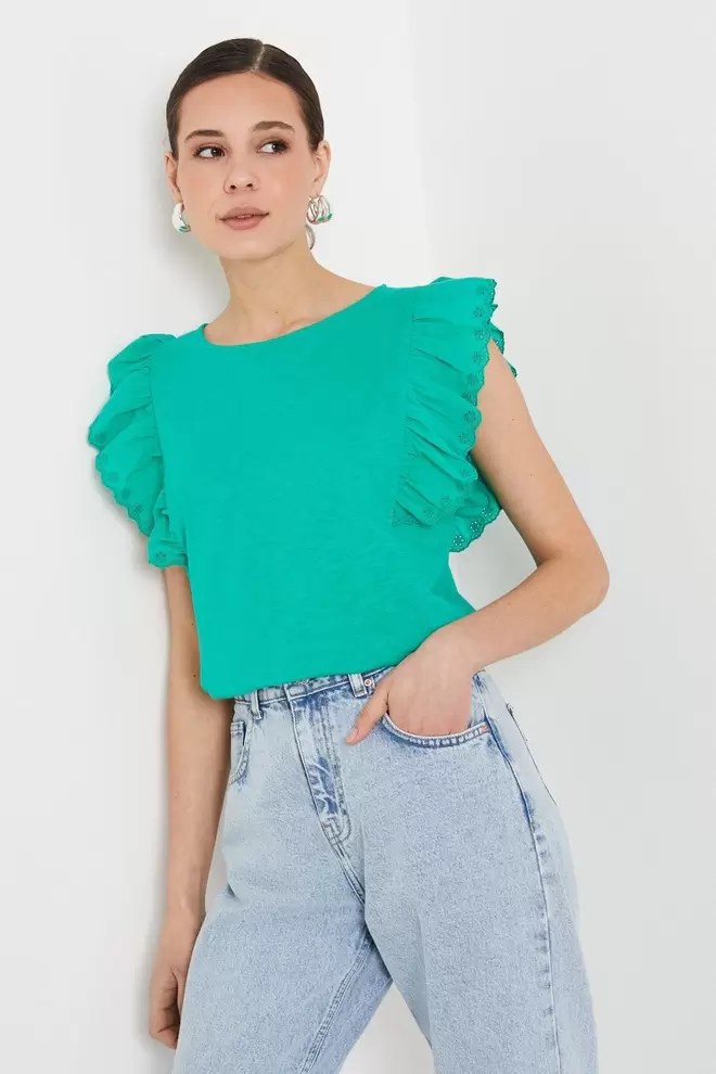 Woven Frill Detail Tshirt offers at £8 in Dorothy Perkins