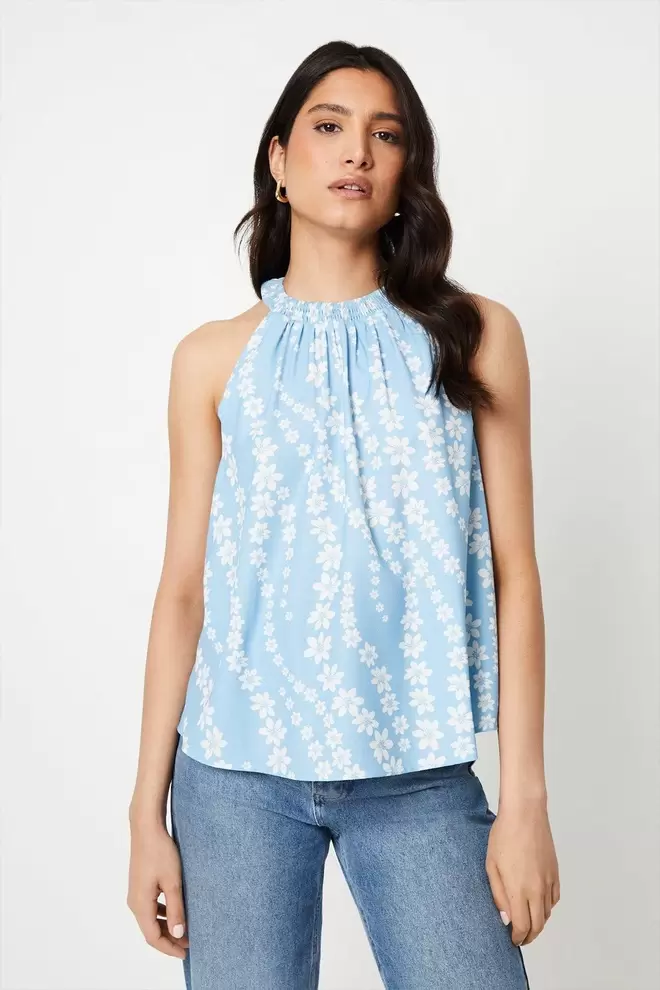 Shirred Neck Halter Top offers at £7.5 in Dorothy Perkins