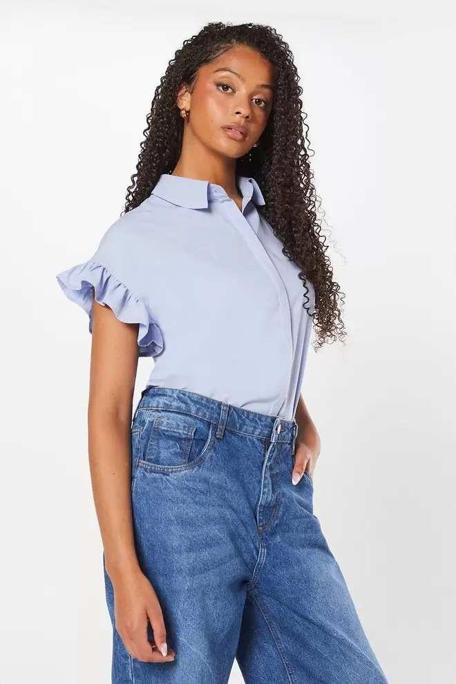 Ruffle Sleeve Button Through Shirt offers at £13 in Dorothy Perkins