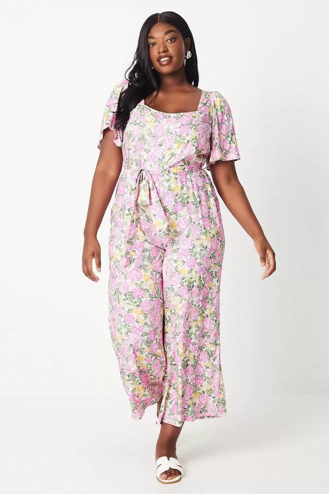 Curve Floral Tie Waist Jumpsuit offers at £13.5 in Dorothy Perkins