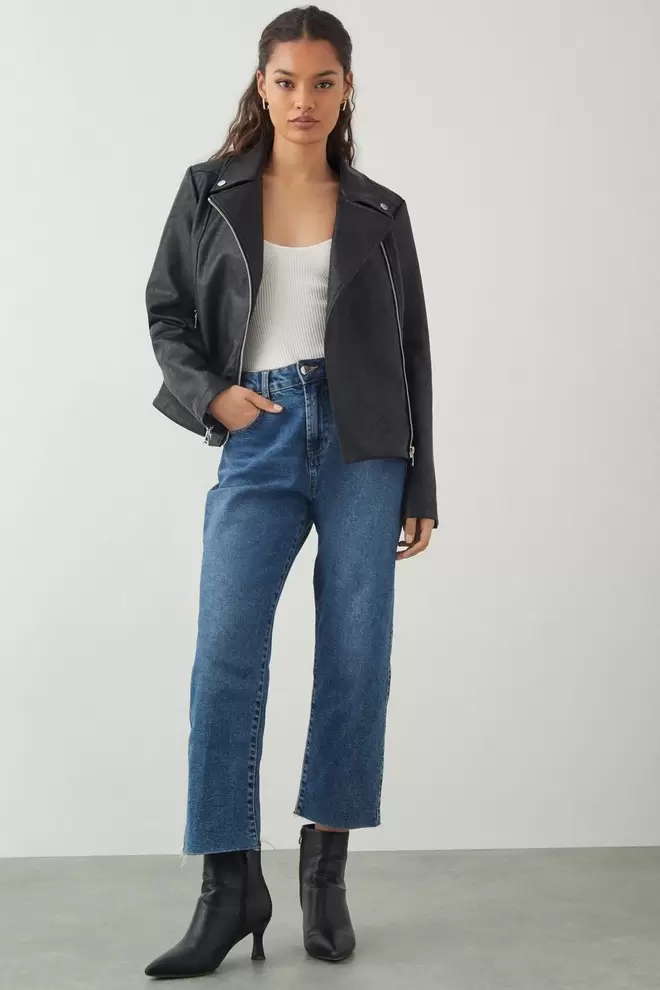 Petite Faux Leather Biker Jacket offers at £23.6 in Dorothy Perkins