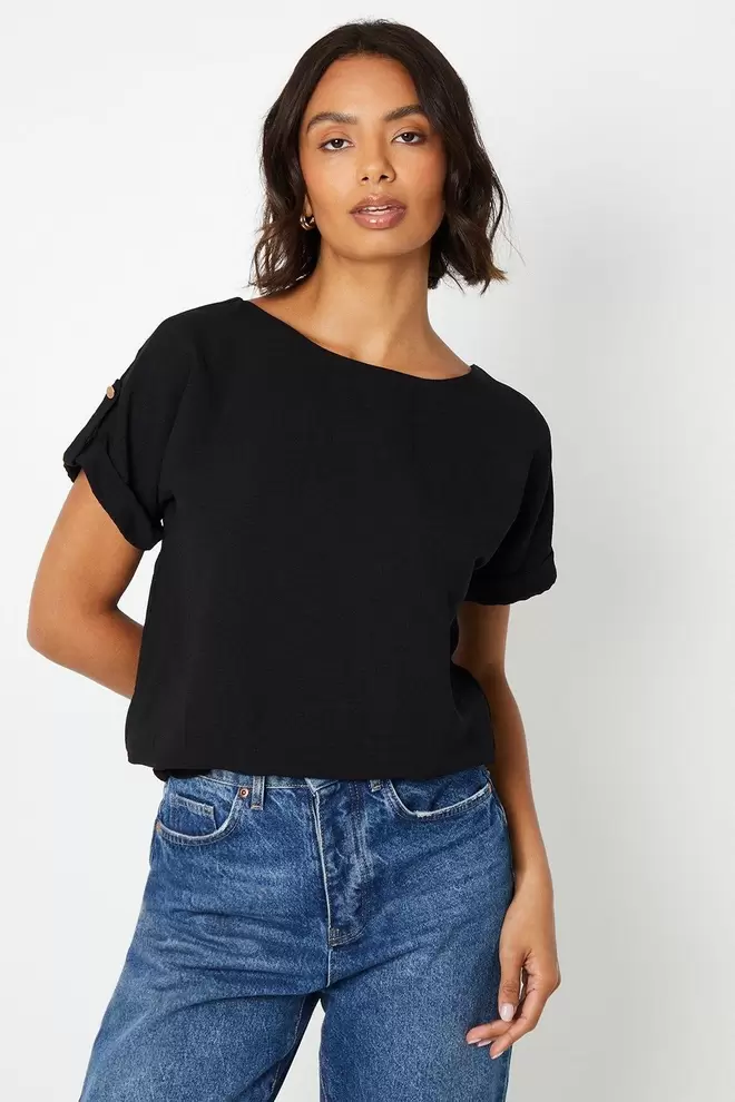 Roll Sleeve Shirred Hem Blouse offers at £10 in Dorothy Perkins