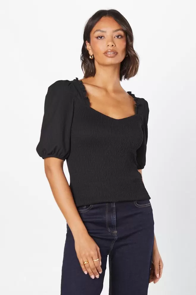 Shirred Body Puff Sleeve Top offers at £9.36 in Dorothy Perkins