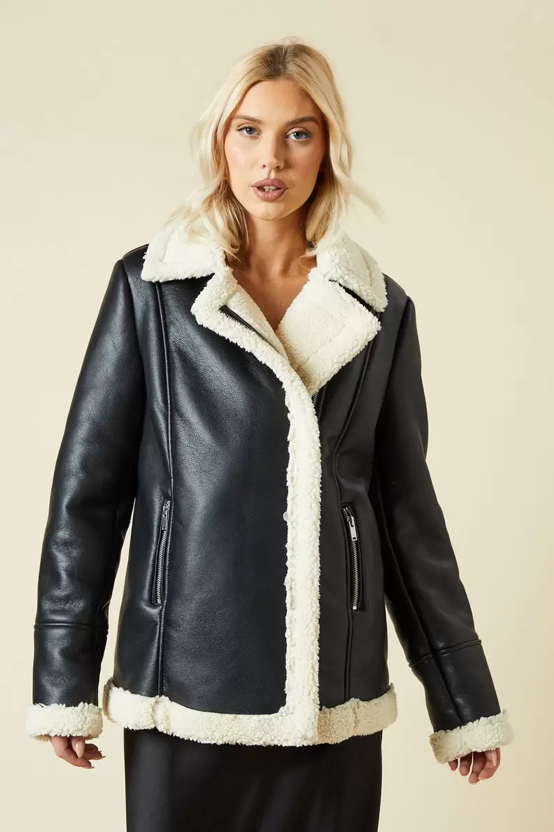 Faux Leather Longline Aviator Jacket offers at £33.75 in Dorothy Perkins